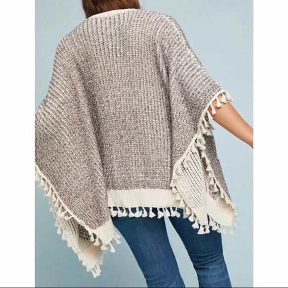 Roffe Pommed Hem Knit Kimono Wrap Cardigan Sweater Cream Grey Women One Size - Picture 7 of 7